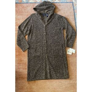 Crazy Horse Liz Claiborne hooded cardigan coat sweater brown /black XL NWT